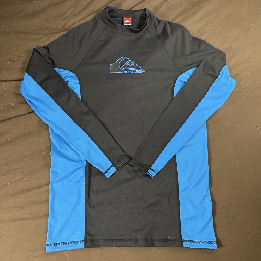 Quiksilver Rash Guard Mens Black Blue Long Sleeve Surf Swim Y2K